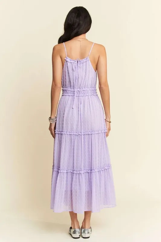 Davi & Dani Texture Swiss Dot Ruffle Square Neck Midi Dress - Brittney MADE