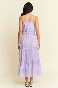 Davi & Dani Texture Swiss Dot Ruffle Square Neck Midi Dress - Brittney MADE