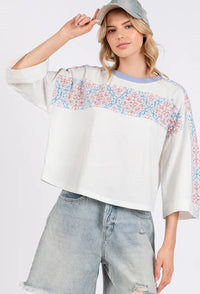 SAGE+FIG Patchwork Breeze Contrast Oversized T-Shirt - Brittney MADE