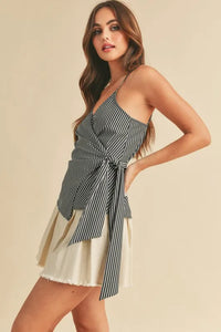 Aemi + Co Side Knotted Surplice Striped Cami - Brittney MADE