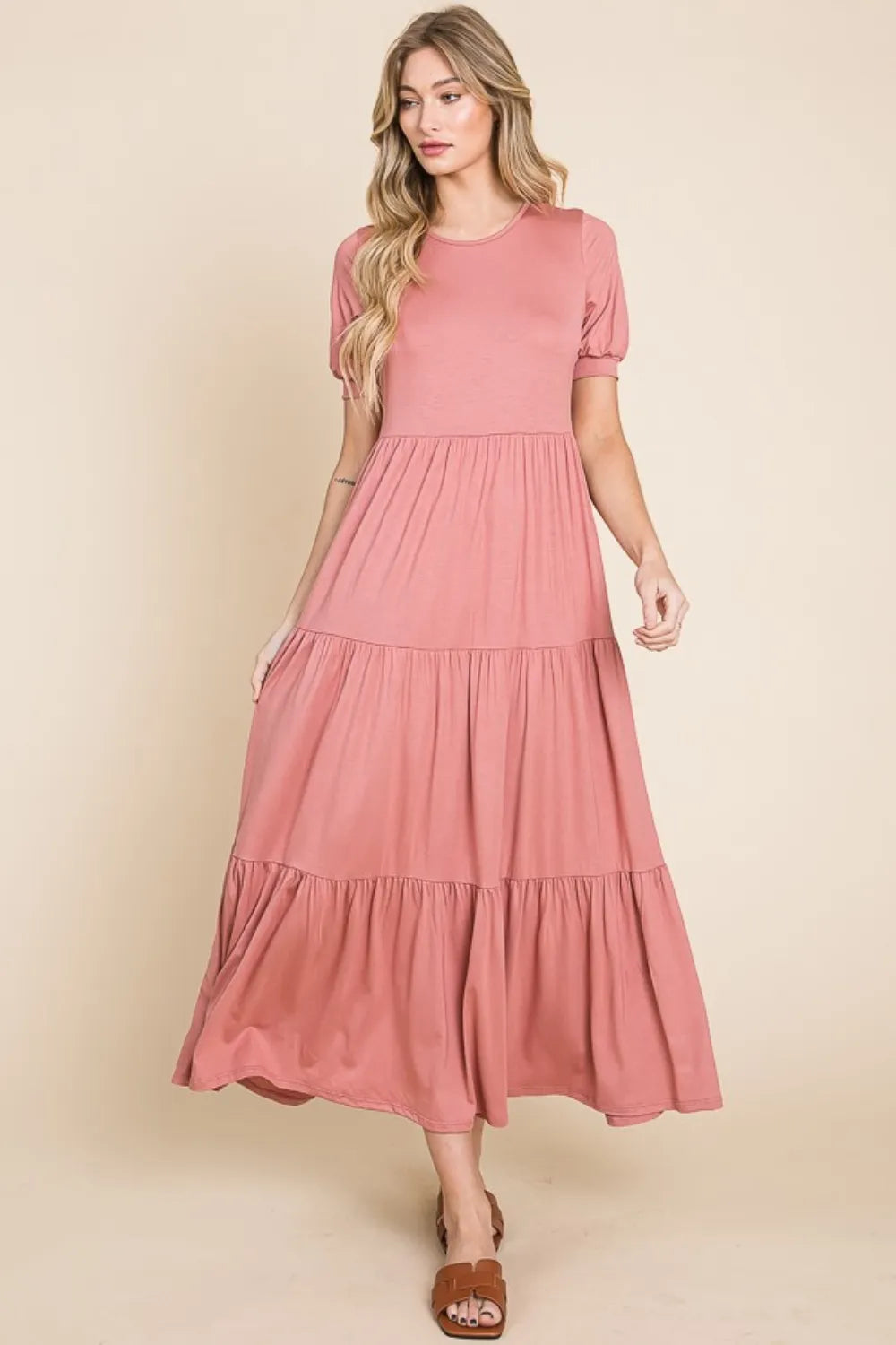BOMBOM Short Sleeve Tiered Maxi Dress - Brittney MADE