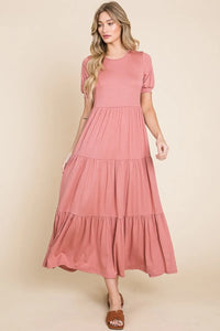 BOMBOM Short Sleeve Tiered Maxi Dress - Brittney MADE