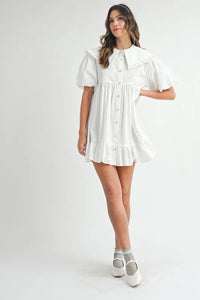MABLE Ruffled Hem Peter Pan Collar Button Down Mini Dress - Brittney MADE