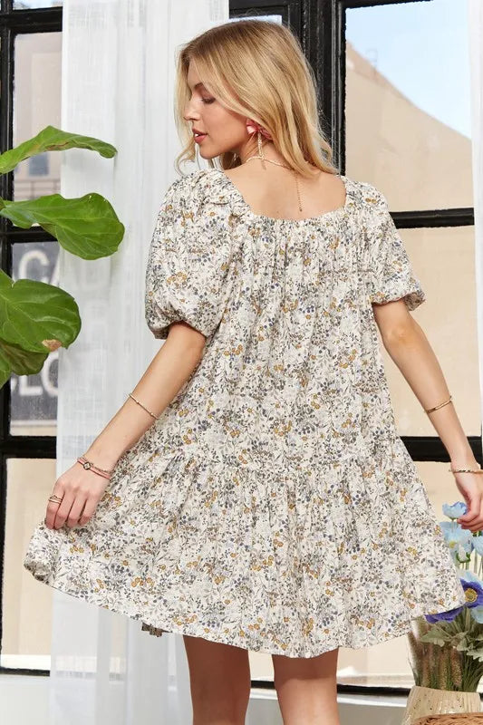 ADORA Floral Square Neck Puff Sleeve Dress - Brittney MADE