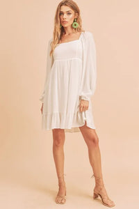 Aemi + Co Ruffled Hem Square Neck Balloon Sleeve Mini Dress - Brittney MADE