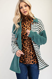 Celeste Full Size Striped Button Up Dropped Shoulder Shacket - Brittney MADE