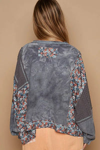 POL Floral Patchwork Round Neck Knit Top - Brittney MADE