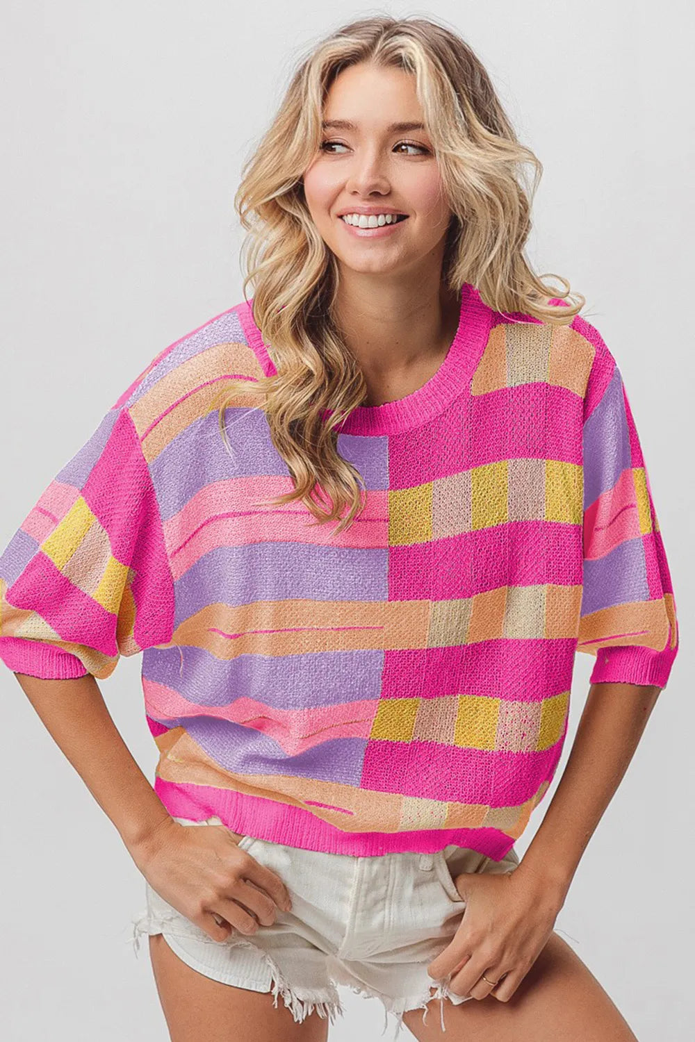 BiBi Multi Color Striped Round Neck Knit Top - Brittney MADE