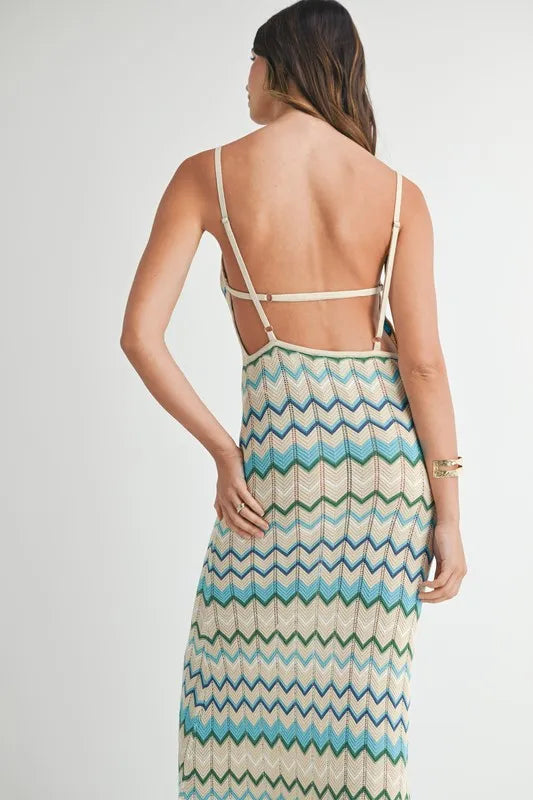 MABLE Lightweight Pointelle Chevron Knit Maxi Dress - Brittney MADE