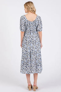 Ces Femme Floral Square Neck Puff Sleeve Midi Dress - Brittney MADE