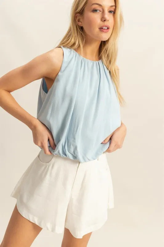 HYFVE Bubble Hem Round Neck Sleeveless Blouse - Brittney MADE