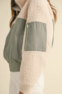 MABLE Shearling Contrast Bomber Jacket - Brittney MADE