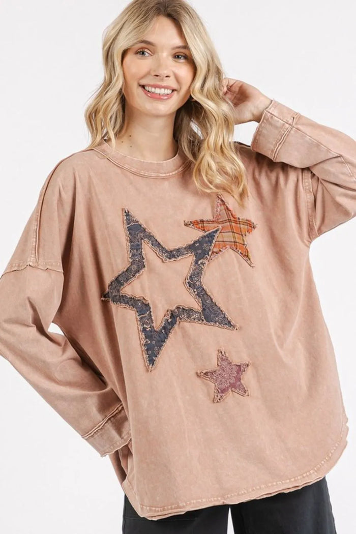 Mittoshop Mineral Wash Star Patch Long Sleeve T-Shirt - Brittney MADE