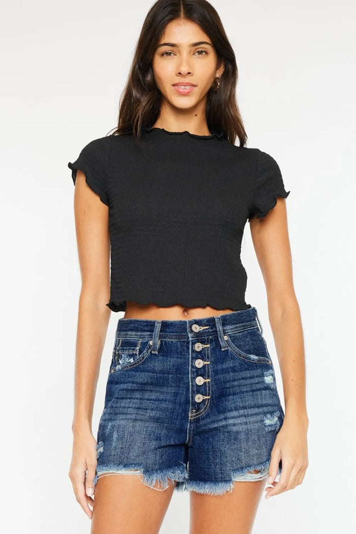 Kancan Raw Hem Button-Fly Denim Shorts - Brittney MADE