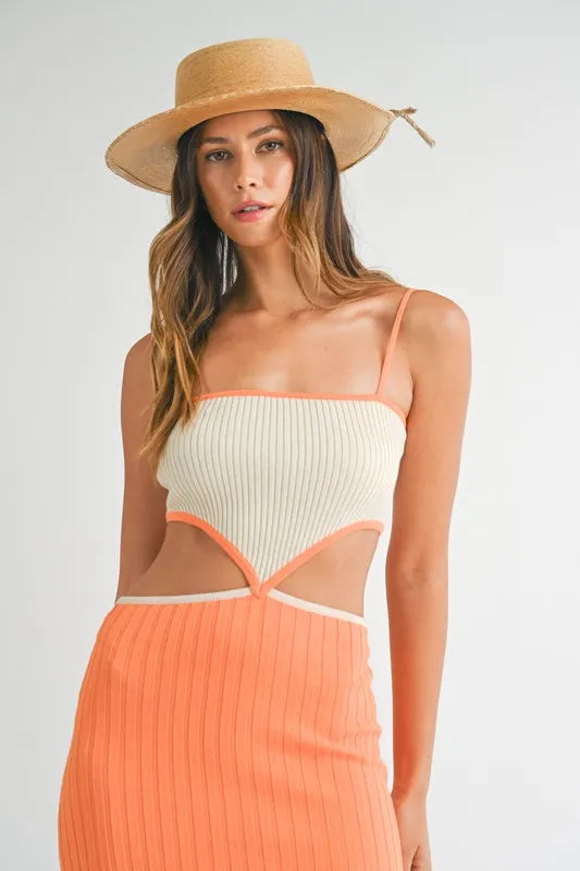 MABLE Ribbed Knit Color Block Cutout Midi Dress - Brittney MADE