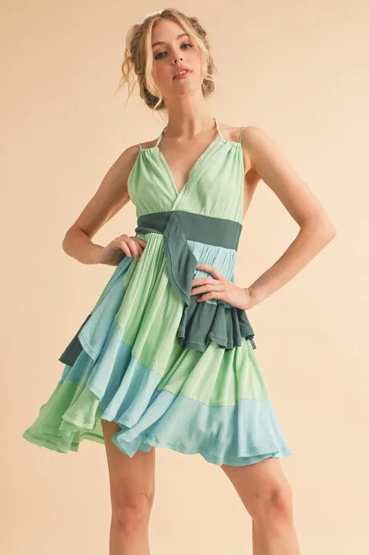 Aemi+Co Ruffled Color Block Sleeveless Mini Dress - Brittney MADE