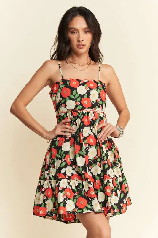 Davi & Dani Floral Scalloped Cutout Back Mini Dress - Brittney MADE