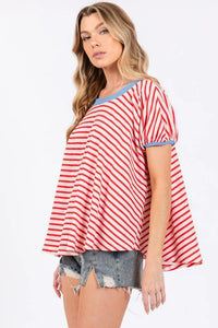 Ces Femme Striped Round Neck Short Sleeve T-Shirt - Brittney MADE