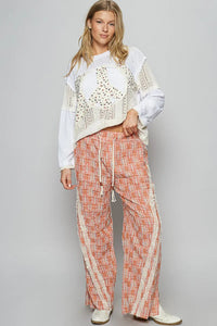 POL Lace Trim Drawstring Checkered Wide Leg Pants - Brittney MADE
