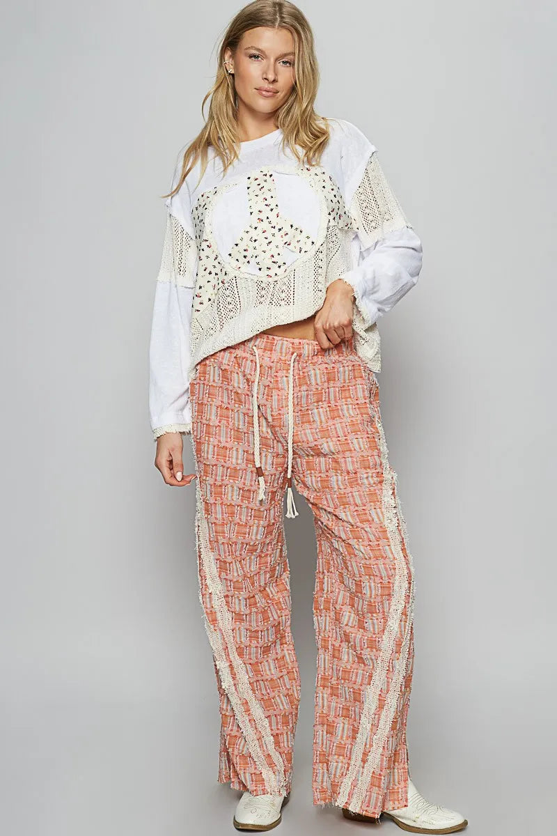 POL Lace Trim Drawstring Checkered Wide Leg Pants - Brittney MADE