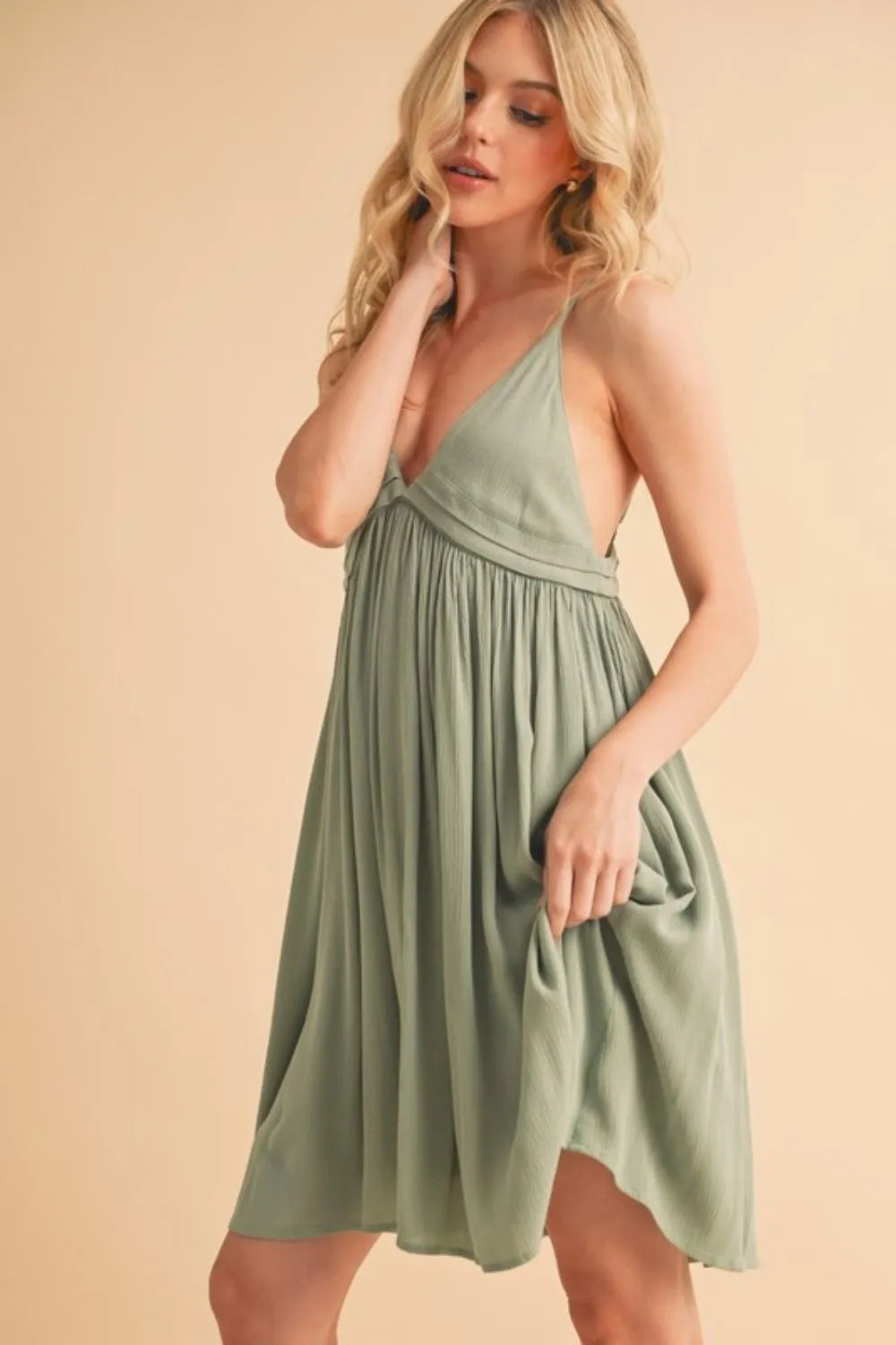 Aemi + Co Ruched Plunge Mini Cami Dress - Brittney MADE