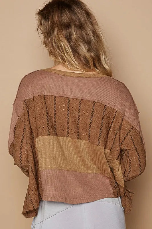 POL Half Button Color Block Drop Shoulder Knit Top - Brittney MADE