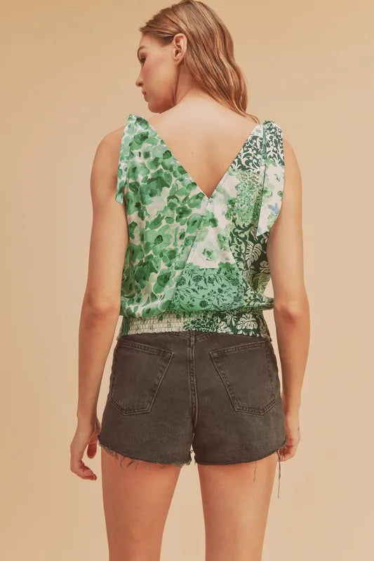 Aemi + Co Smocked Hem Printed Surplice Tank - Brittney MADE