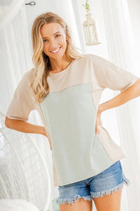 Heimish Full Size Contrast Round Neck Short Sleeve T-Shirt Plus Size - Brittney MADE