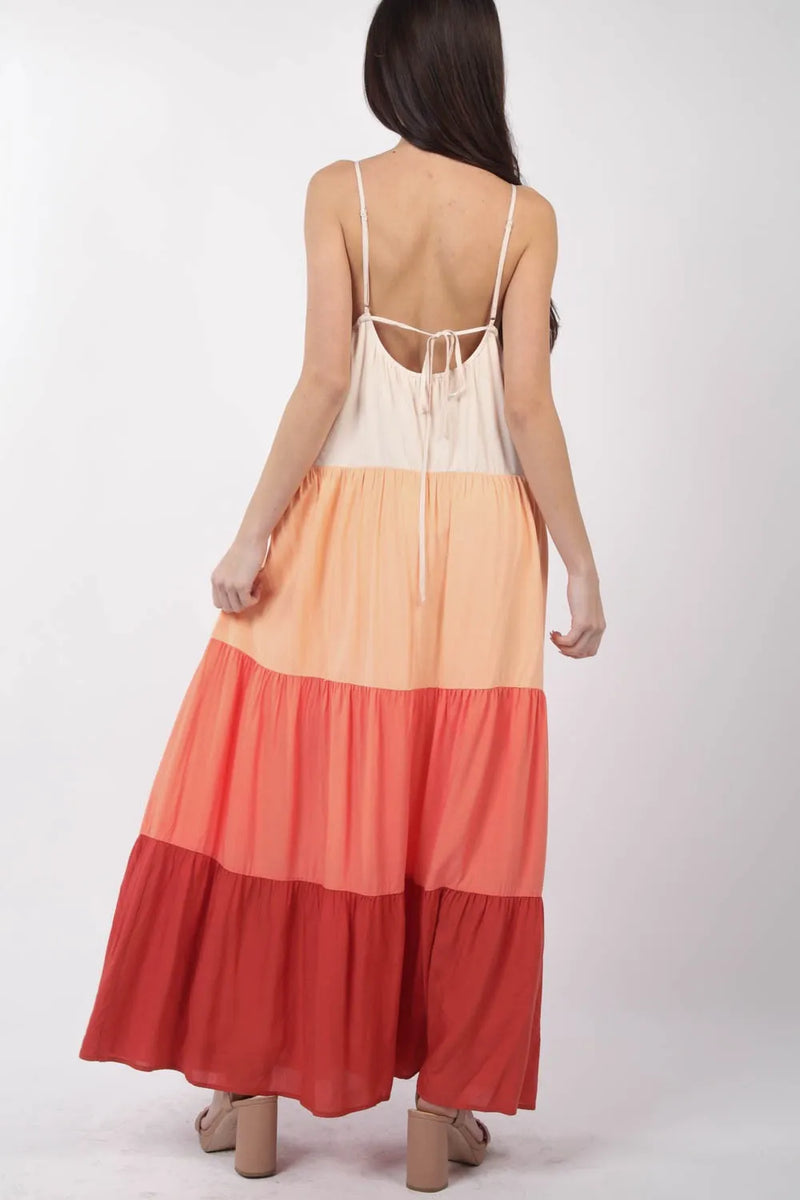 VERY J Color Block Tiered Maxi Cami Dress - Brittney MADE