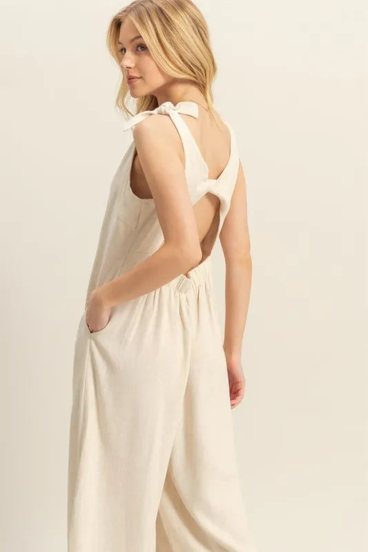 HYFVE Cutout Back Knotted Strap Wide Leg Jumpsuit - Brittney MADE
