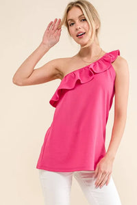 And The Why Ruffle One Shoulder Sleeveless Tank Top - Brittney MADE