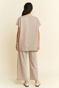 Davi & Dani Round Neck Short Sleeve Top and Pants Set - Brittney MADE