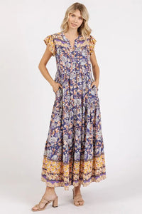 Mittoshop Floral Ruffled Notched Cap Sleeve Maxi Dress - Brittney MADE