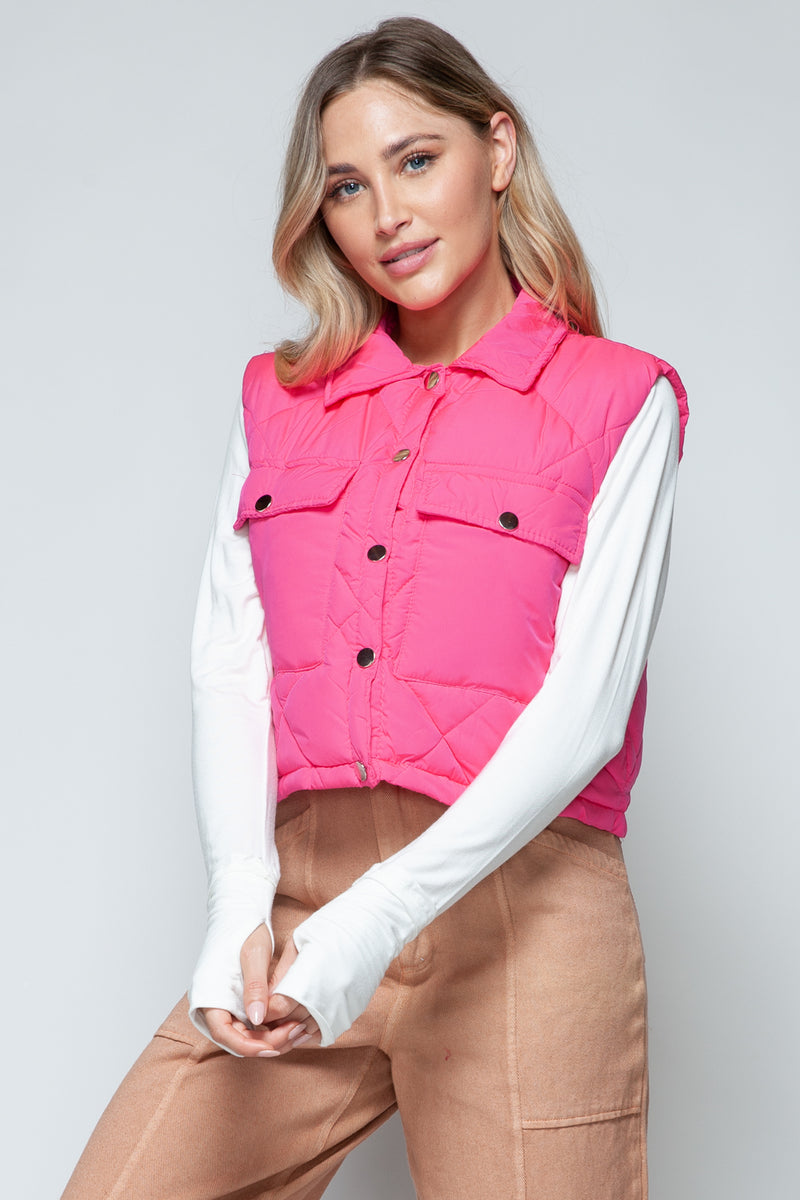 Snobbish Snap Down Quilted Crop Vest - Brittney MADE