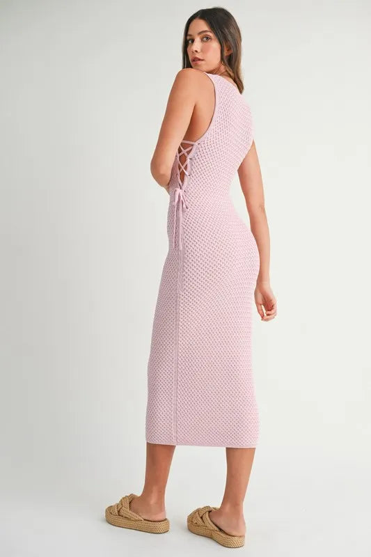 MABLE Crochet Side Lace Up Knit Midi Dress - Brittney MADE