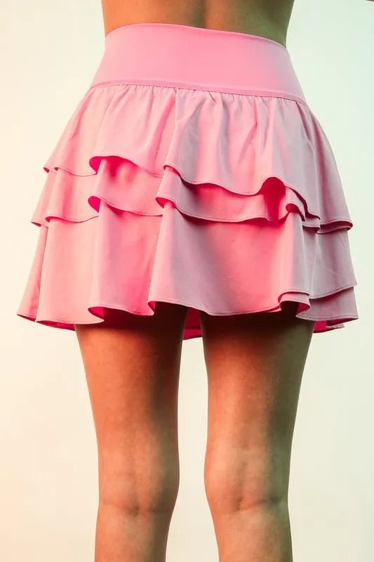VERY J Riffled Tiered Layers Activewear Skirt with Shorts - Brittney MADE