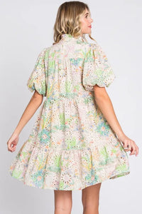 GeeGee Floral Eyelet Lace Puff Sleeve Mini Dress - Brittney MADE