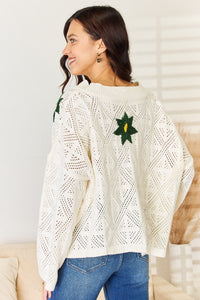 POL Floral Embroidered Pattern V-Neck Sweater - Brittney MADE