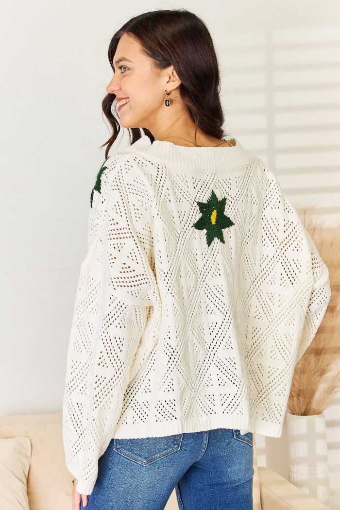 POL Floral Embroidered Pattern V-Neck Sweater - Brittney MADE