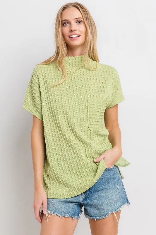 Ces Femme Texture Mock Neck Short Sleeve Knit Top - Brittney MADE