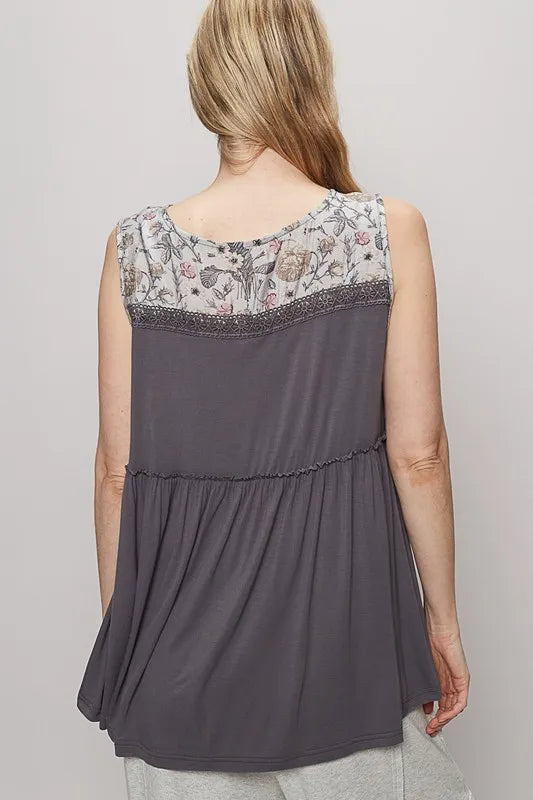 POL Lace Detail Frill Floral V-Neck Sleeveless Top - Brittney MADE
