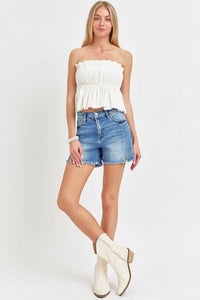 RISEN Front Slit Raw Hem Denim Shorts - Brittney MADE