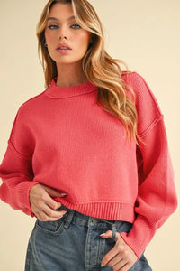 Aemi+Co Ribbed Hem Exposed Seam Round Neck Sweater - Brittney MADE
