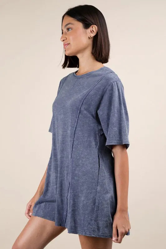 VERY J Mineral Washed Oversized Knit Comfy Romper - Brittney MADE