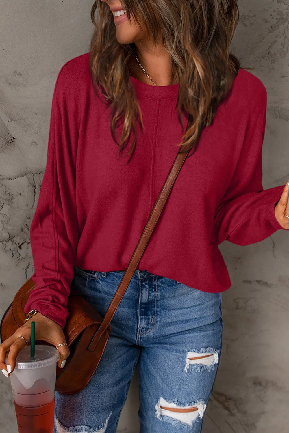 Double Take Full Size Round Neck Long Sleeve T-Shirt - Brittney MADE