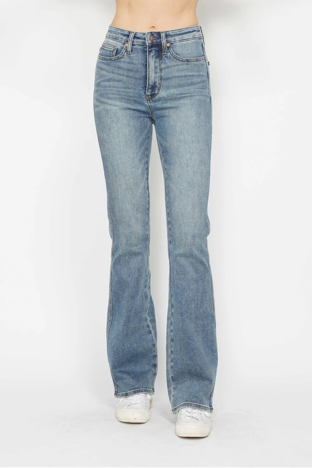 Judy Blue Full Size Tummy Control Back Embroidered Pocketed Bootcut Jeans Plus Size - Brittney MADE