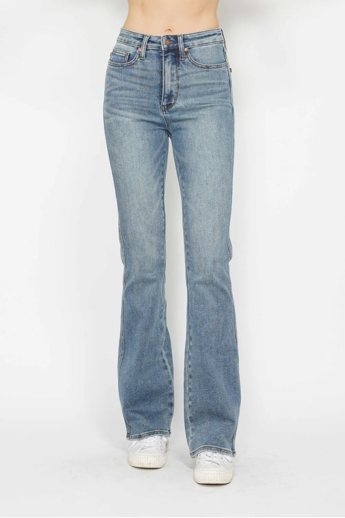 Judy Blue Full Size Tummy Control Back Embroidered Pocketed Bootcut Jeans Plus Size - Brittney MADE
