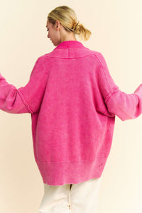 Davi & Dani Shawl Collar Ribbed Detail Button Up Cardigan - Brittney MADE
