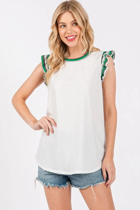 Ces Femme Contrast Striped Sleeveless Round Neck Top - Brittney MADE