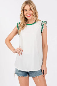 Ces Femme Contrast Striped Sleeveless Round Neck Top - Brittney MADE